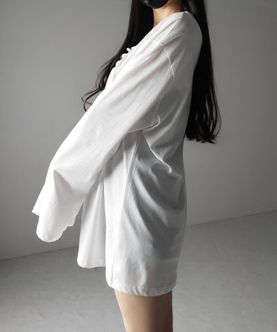 【 ２color 】レースアップルーズシルエット長袖ビッグTシャツ ／ laceup loose silhouette long sleeve big T-shirt