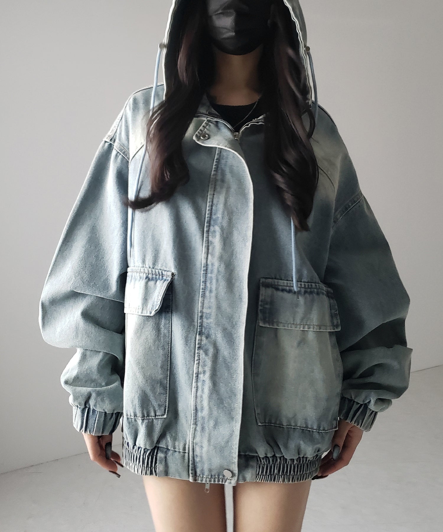【 ２color 】ヴィンテージデニムダブルジップフードブルゾン ／ vintage denim double zip hoodie blouson