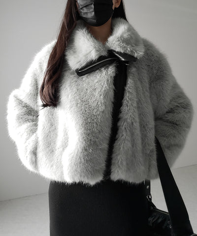 【 ２WAY 】ジップアップレザードッキングフェイクファーコート ／ zip up leather docking fake fur coat