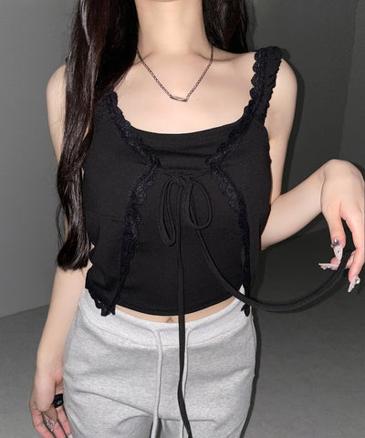 フロントリボンレイヤードリブキャミタンク ／ front ribbon layered lib camisole tank