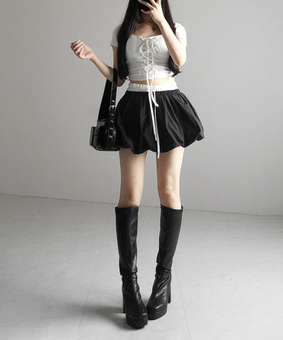 【 ２color ／インパン裏地付き 】フェイクレイヤードコットンバルーンミニスカート ／ fake layered cotton balloon mini skirt