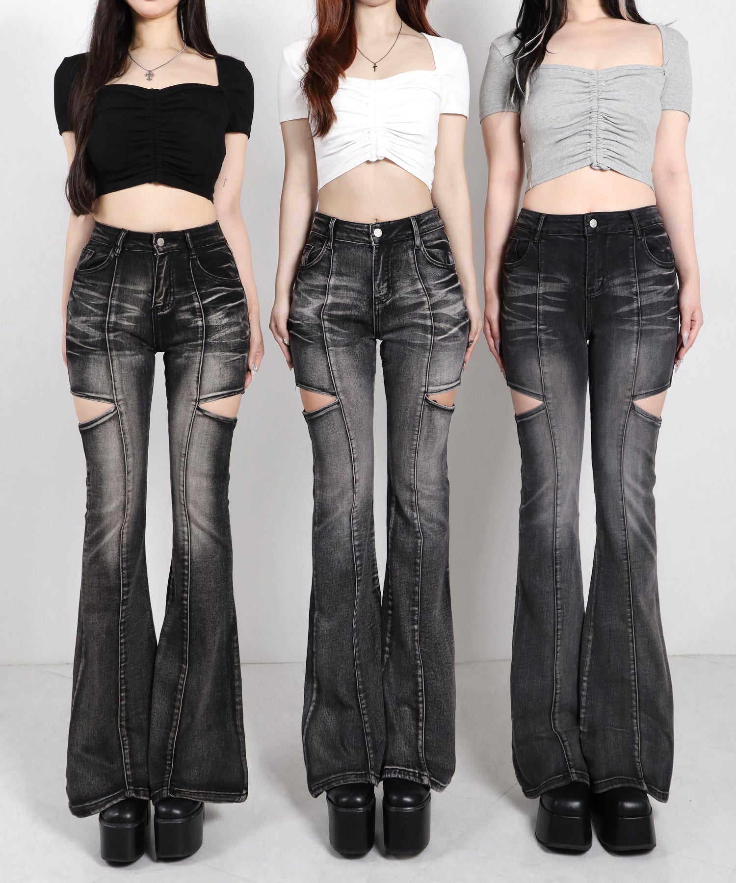 カットアウトヴィンテージストレッチフレアデニム ／ cutout vintage stretch flare denim