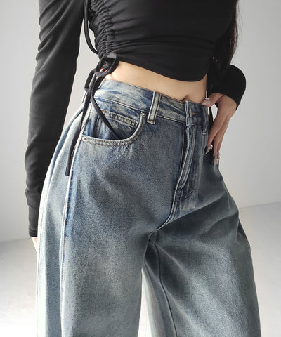 ヴィンテージライクウォッシュカーブワイドデニム ／ vintage like wash curve wide denim