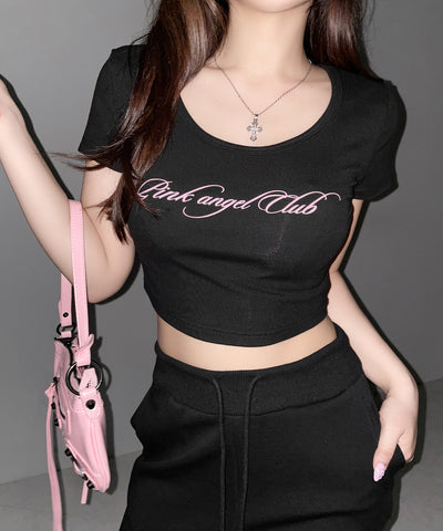 【 PINK ANGEL CLUB 】 レタリングロゴスクエアショートＴシャツ ／ PINK ANGEL CLUB lettering logo square short T-shirts