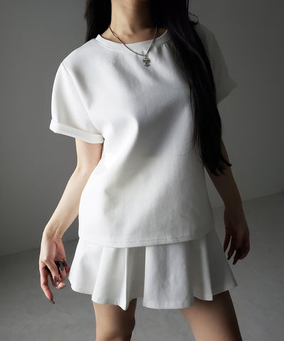 【 セットアップ 】オーバーサイズ半袖Ｔシャツ＋プリーツミニスカート SET ／( SETUP ) oversize shortsleeve Tee + pleated mini skirt SET