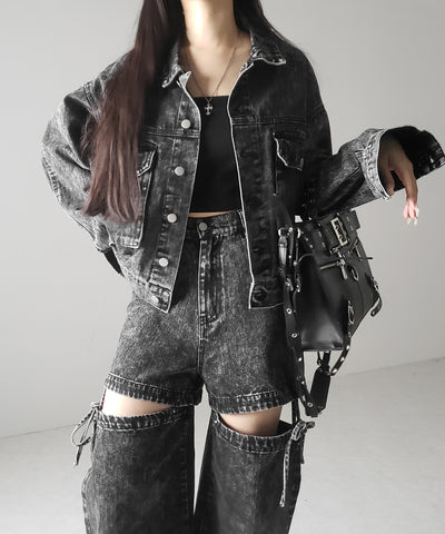 【 セットアップ着用可能 】２WAYヴィンテージケミカルブリーチカットアウトリボンデニム ／ 2WAY vintage chemical bleach cutout ribbon denim