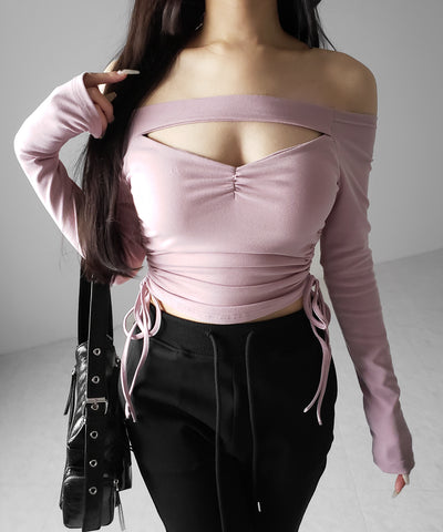 【 新色ピンク追加！ ／ ２WAY 】クロスストラップリボンカットアウトオフショルトップス ／ cross strap ribbon cutout offshoulder tops
