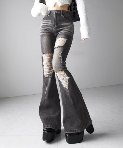 クラッシュダメージヴィンテージフレアデニム ／ crush damage vintage flare denim