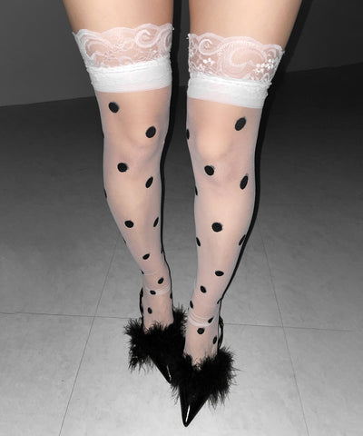 レースドットニーハイシアーハイソックス ／ lace dot knee high sheer high socks