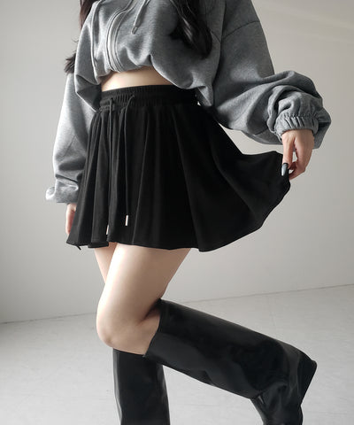 【 ３color ／インナーパンツ裏地付 】ハイウエストカットフレアミニスカート ／ High waist cut flare mini skirt