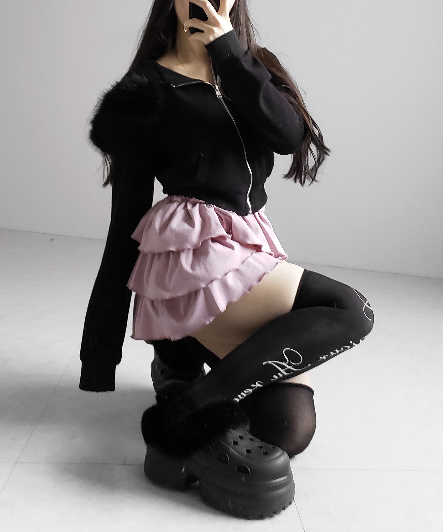 【 新色ピンク追加！４color 】３段フリルカットソーミニスカパン ／ 3 frill cutsew mini skirt pants