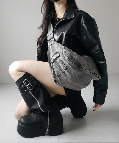 【 ２color 】ブラックタグヴィンテージデニムショルダーバッグ ／ black tag vintage denim shoulder bag
