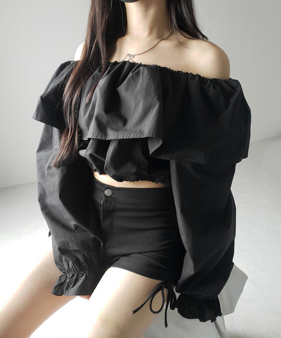 【 ２color 】オフショルダーフリルショートブラウス ／off shoulder frill short blouse