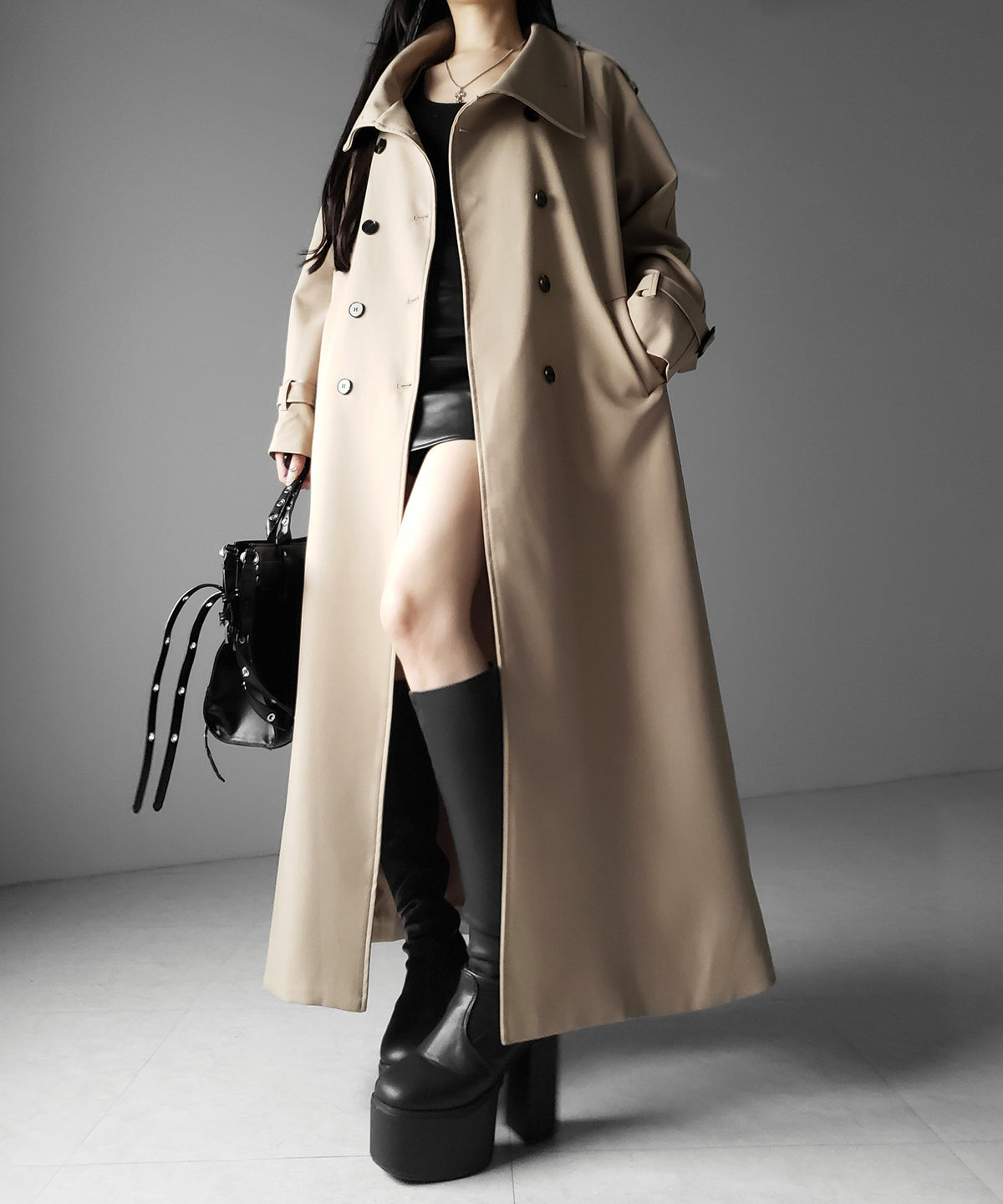 ２WAYスタンドカラーオーバーロングトレンチコート ／ 2WAY stand collar over long trench coat