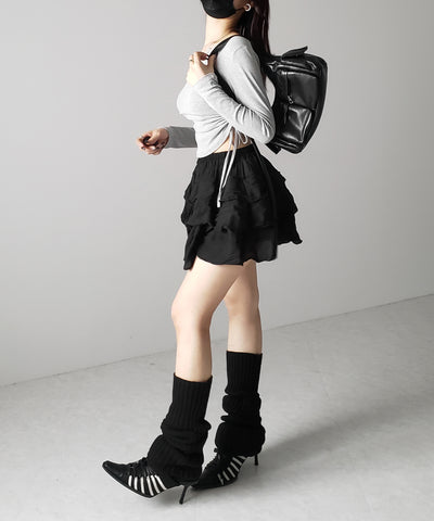 【 インパン裏地付 】３段クリンクルシアーフリルボリュームミニスカート ／ crinkle sheer frill volume mini skirt