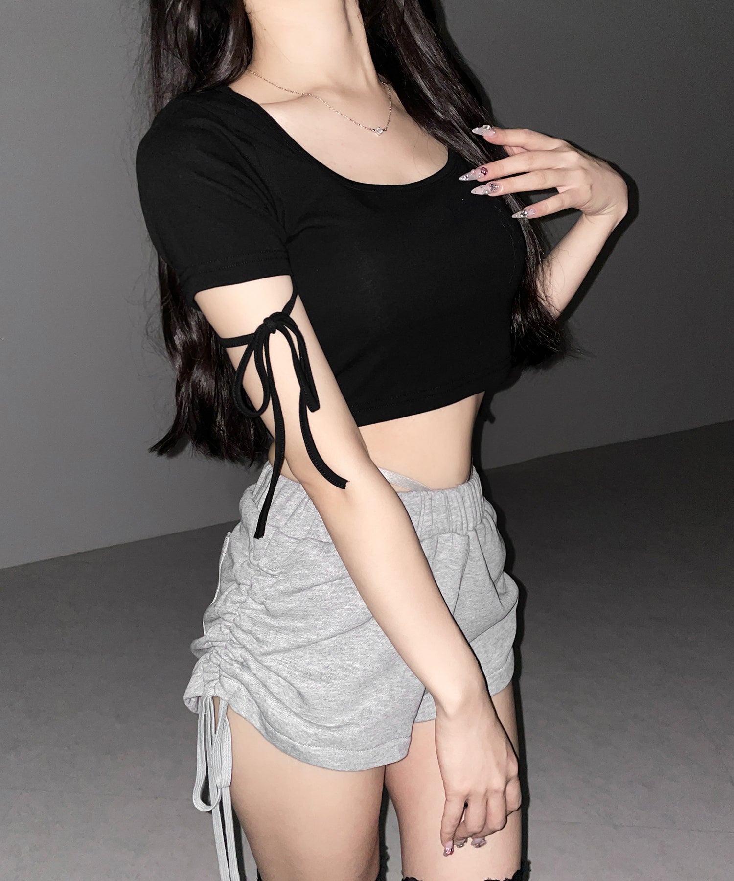 サイドシャーリングストリングショートパンツ ／ side shirring string short pants