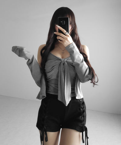 【 ２点セット 】リボンカットソーキャミソール ＋ カーディガンセット ／ribbon cutsew camisole + cardigan SET
