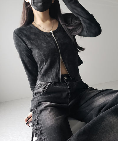 【 ２color 】ダブルジップヴィンテージカットソーカーディガン ／ double zip vintage cut sew cardigan