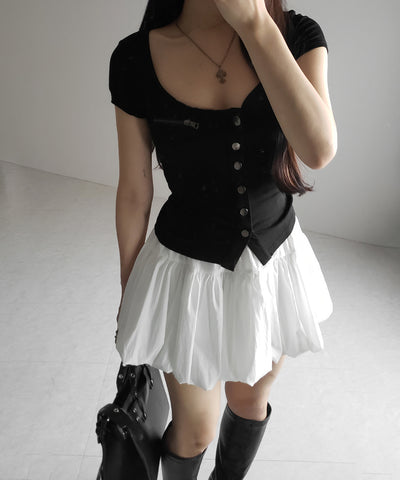 【 ２color ／インパン裏地付き 】ティアードコットンバルーンミニスカート ／ tiered cotton balloon mini skirt