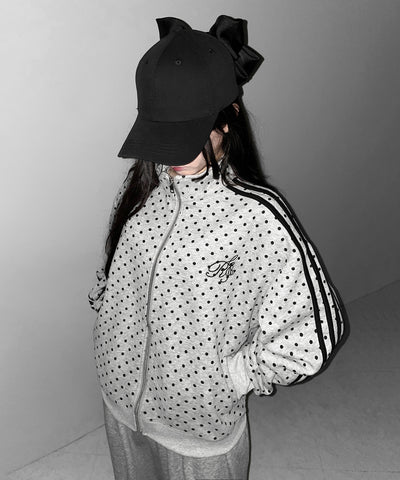 胸ロゴ刺繍ドットラインオーバースウェットブルゾン ／ chest logo embroidery side dot line over sweat blouson