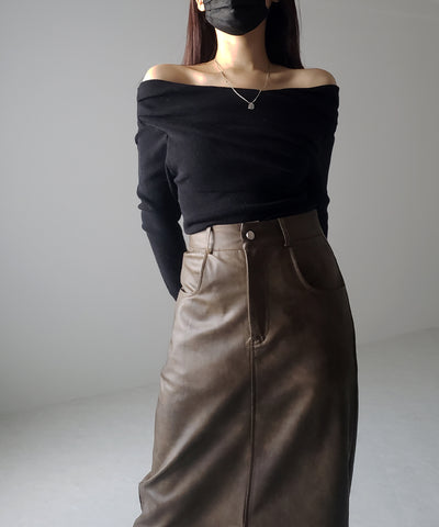 【 ３color ／ ３size 】フロントスリットヴィンテージフェイクレザースカート
