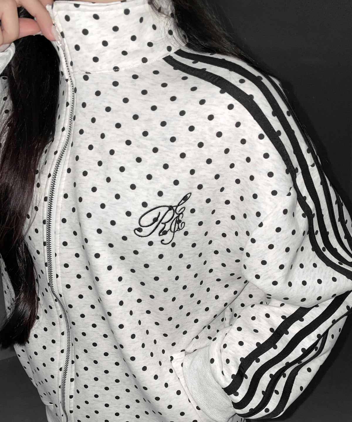 胸ロゴ刺繍ドットラインオーバースウェットブルゾン ／ chest logo embroidery side dot line over sweat blouson