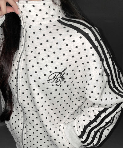 胸ロゴ刺繍ドットラインオーバースウェットブルゾン ／ chest logo embroidery side dot line over sweat blouson