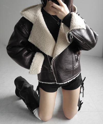 ヴィンテージレザーフーディボアムートンジャケット ／ vintage leather hoodie boa mouton jacket