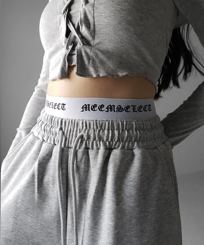 ウエストグランジロゴスウェットワイドパンツ ／ waist grunge logo sweat wide pants