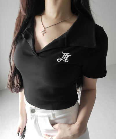 【 ２color 】M LOGO スキッパーショート半袖Tシャツ ／ M LOGO skipper neck short sleeve T-shirt