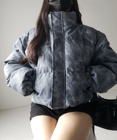 【 セットアップ着用可能 】ヴィンテージライクフェイクレザーショートダウンジャケット ／ vintage like fake leather short down jacket