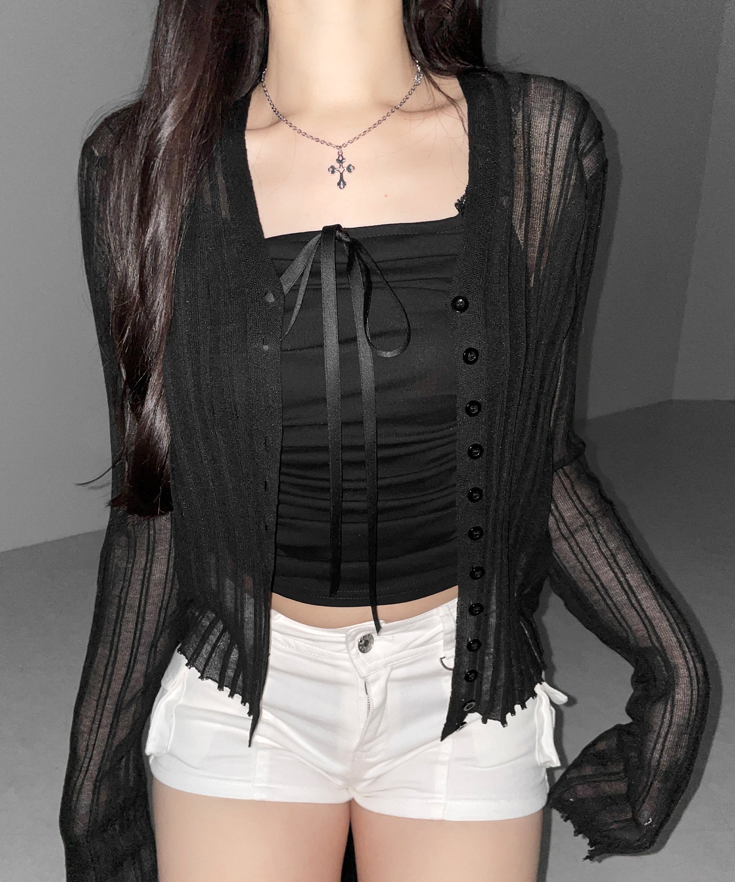 シアーリブニットカーディガン ／ sheer lib knit cardigan