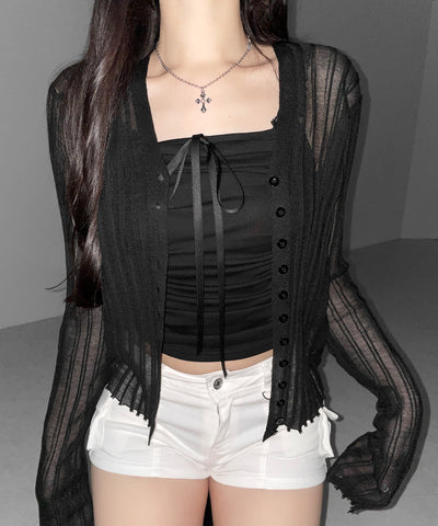 シアーリブニットカーディガン ／ sheer lib knit cardigan