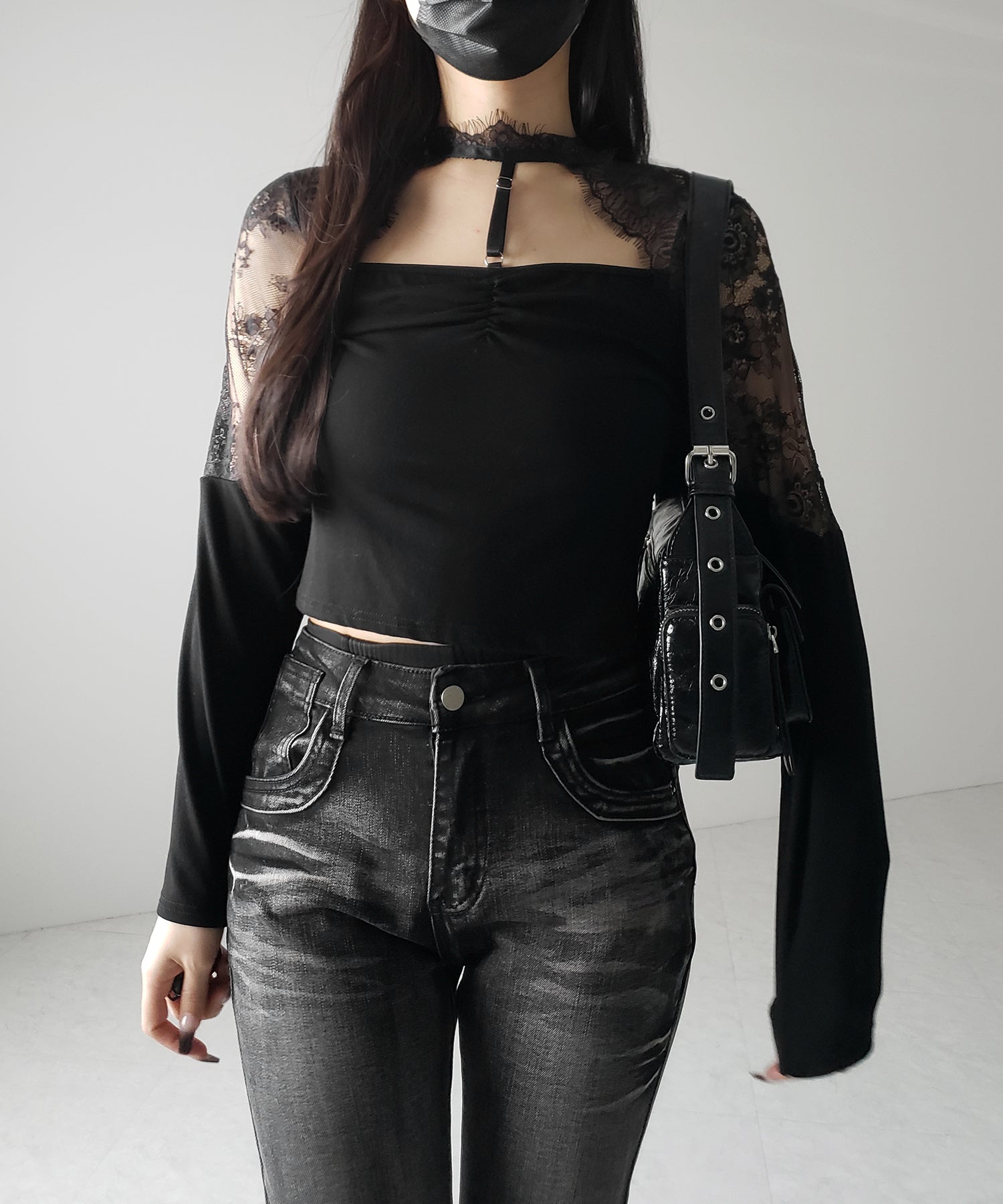 【 １color 】Y‐ストラップチョーカーレースドッキングトップス ／ Y-strap choker lace docking tops