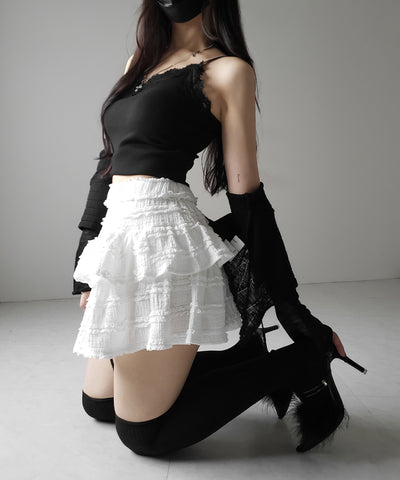 【 ２color ／インパン裏地付 】ティアードフリルミニスカート ／ tiered frill mini skirt