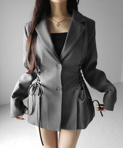 レースアップリボンスリムテーラードジャケット ／ lace-up ribbon slim tailored jacket