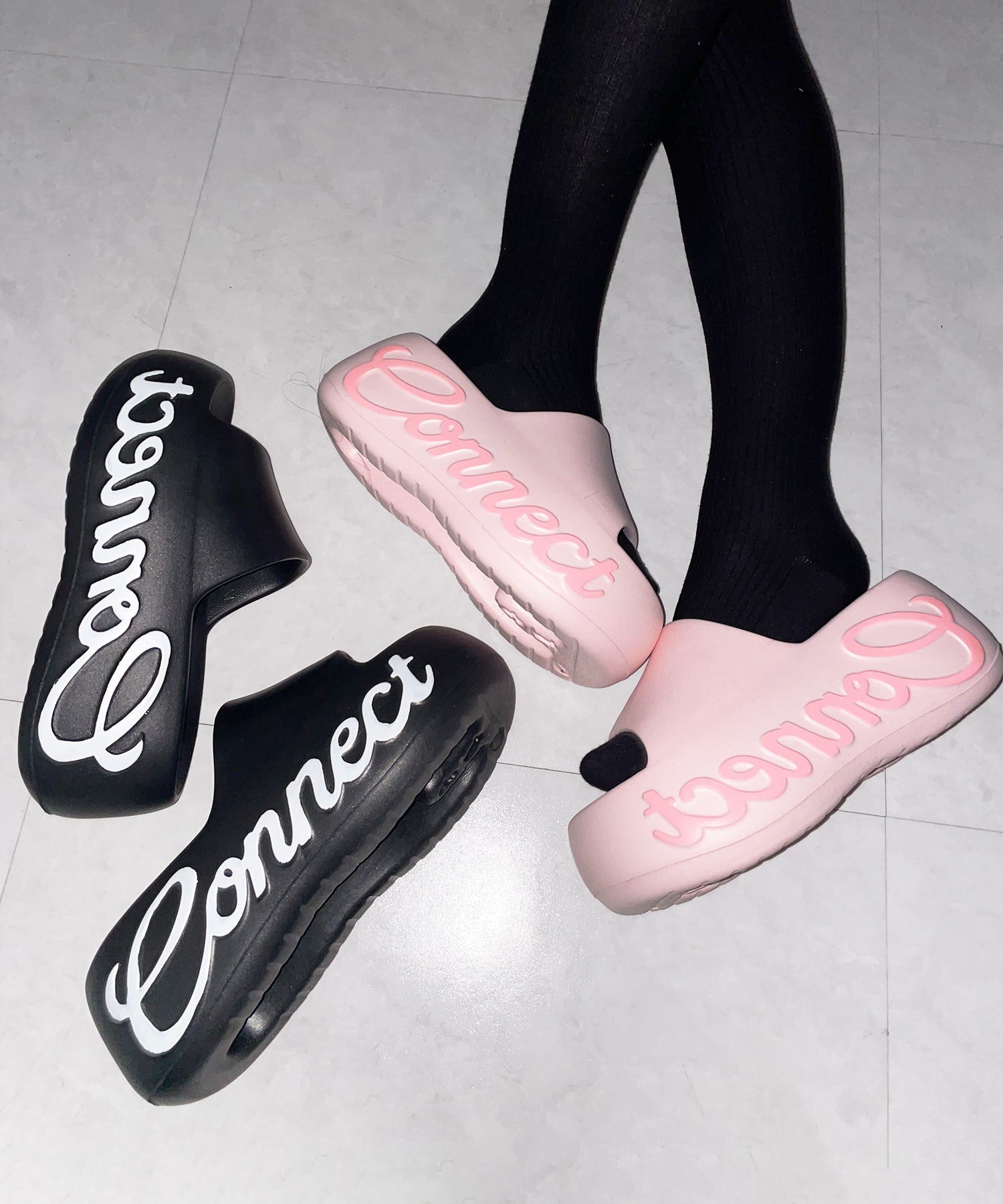 レタリングロゴ厚底スライドサンダル ／ lettering logo platform slide sandals