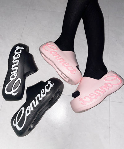レタリングロゴ厚底スライドサンダル ／ lettering logo platform slide sandals