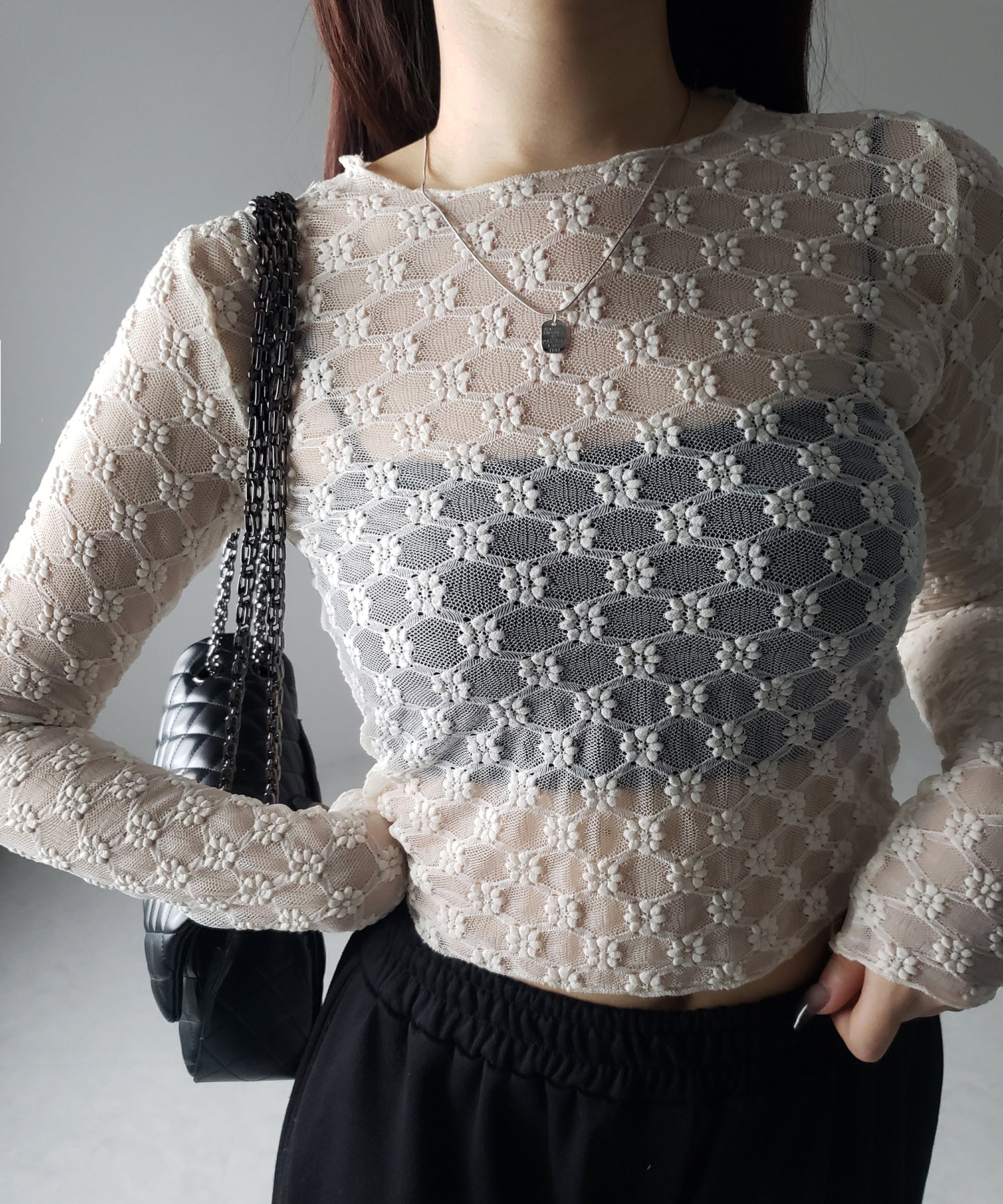 【 ２color 】デイジーレースチュールシアートップス ／ daisy race tulle sheer tops