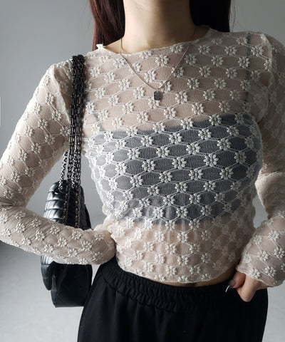 【 ２color 】デイジーレースチュールシアートップス ／ daisy race tulle sheer tops