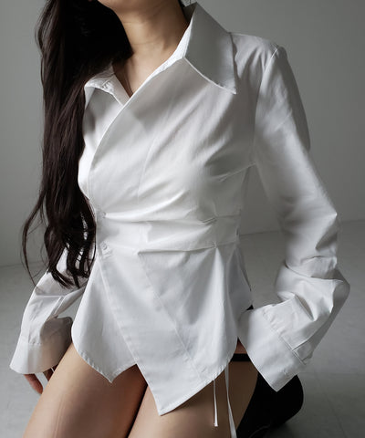 タックレイヤードアシンメトリーミディシャツ ／ tuck layered asymmetry midi shirts