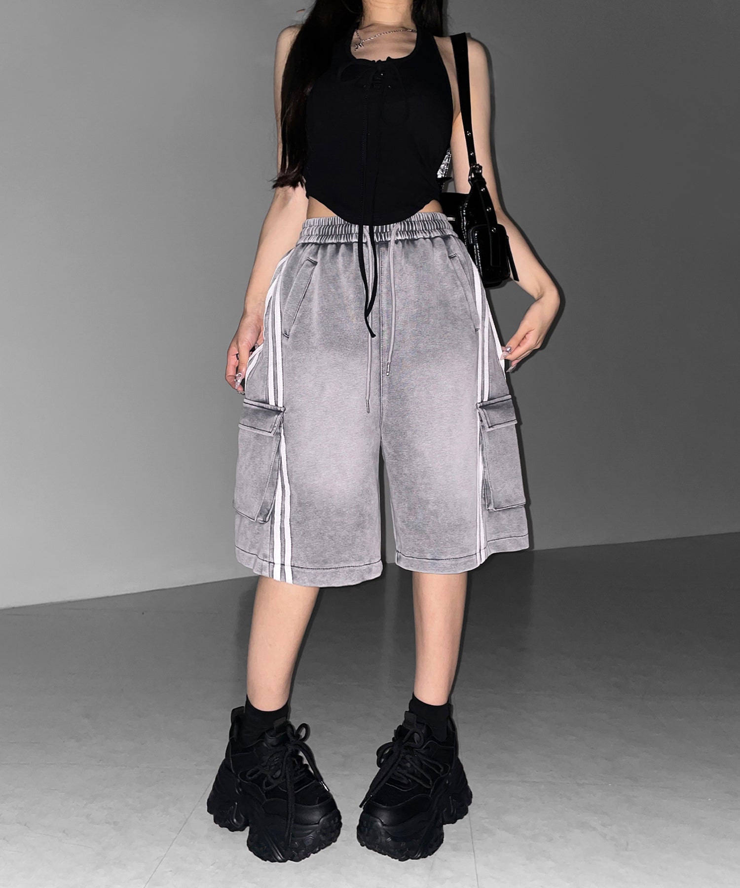サイドラインヴィンテージワイドカーゴスウェットハーフパンツ / sideline vintage wide cargo sweat half pants