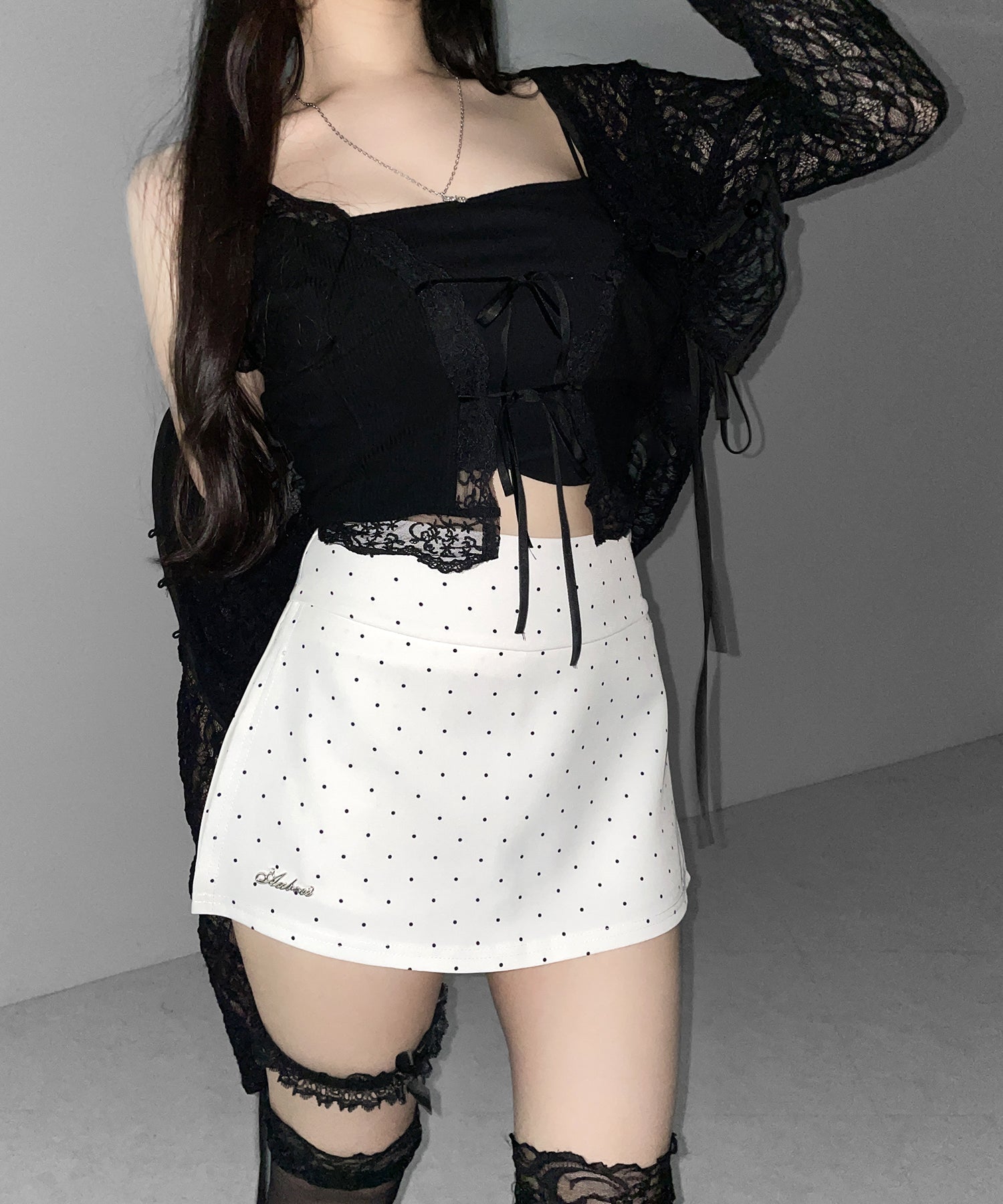 【 インパン裏地付 】ドットロゴレイヤードミニスカパン ／ dot logo layered mini skirt pants