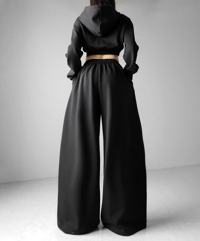 【 セットアップ 】ダブルジップショートパーカー ＋ タックワイドスウェットパンツ SET ／ double zip short hoodie + tuck wide sweat pants SET