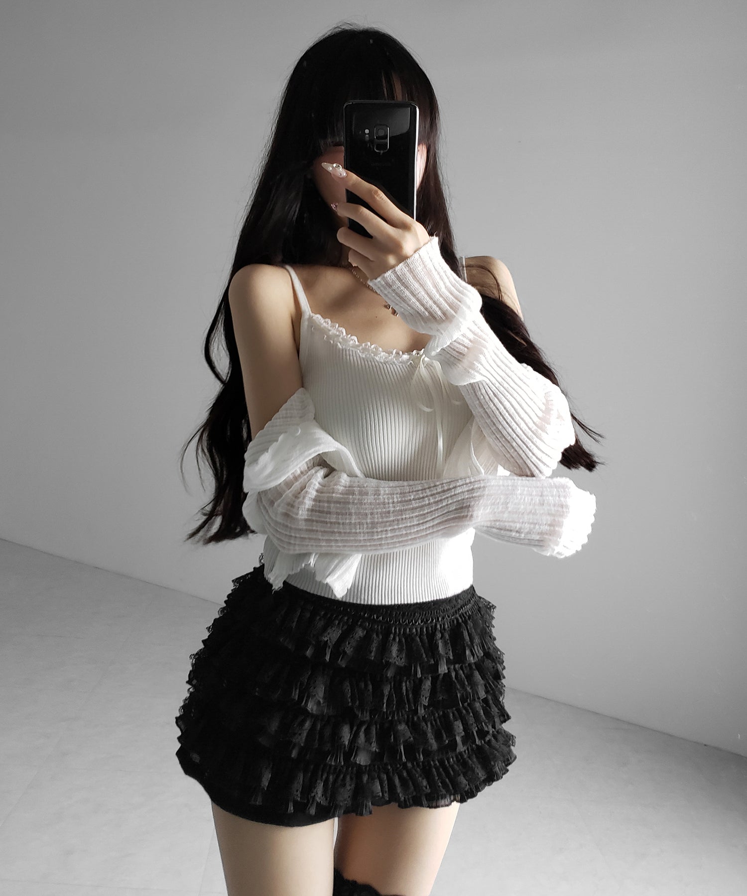【  インパン裏地付 】フリルレースミニスカート ／ frill lace mini skirt
