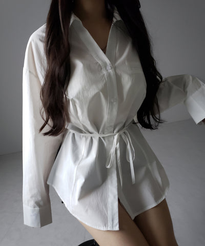 ストラップリボンレディフレアシャツ ／ strap ribbon lady flare shirts