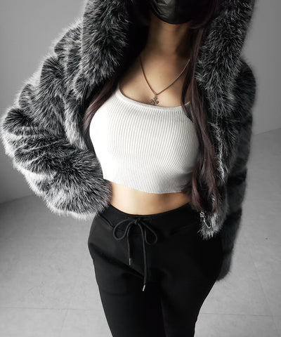 スクエアネックショートリブニットトップス ／ square neck short rib knit tops