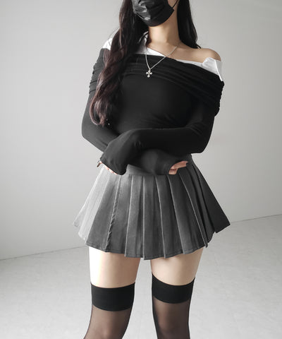 【 ２color 】プリーツマイクロミニスカパン ／ pleated micro mini skirt pants