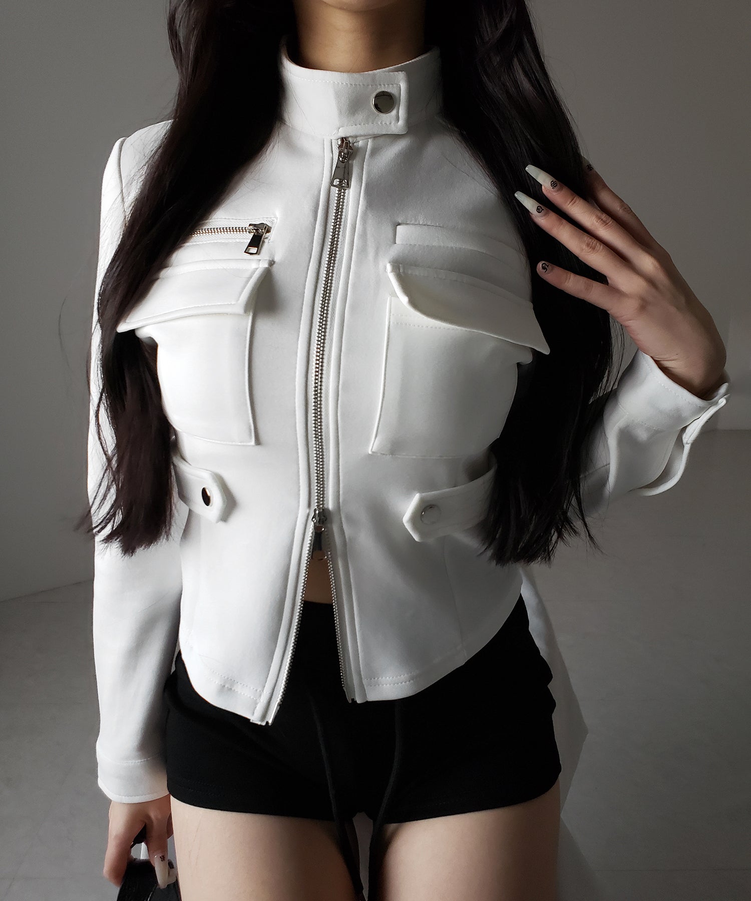 アウトポケットジップアップスリムカットジャケット ／ out pocket zip up slim cut jacket