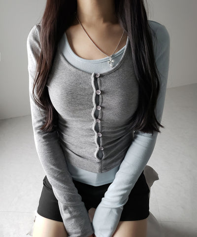 【 ２color 】ブロッキングセットレイヤードトップス ／ blocking set layered tops